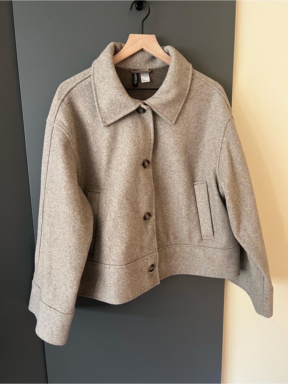 H&M Short Button Felt Jacket - Taupe Size L